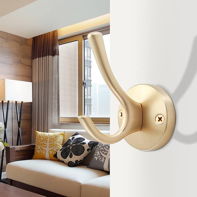Gold Wall Hooks, 5 Pack Coat Robe Hook Heavy Duty Metal Double Bath Hook Wall - Image 3