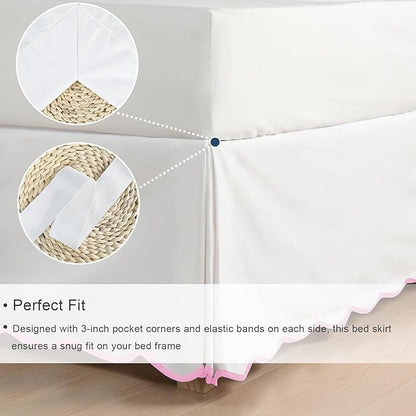 HIG Off-White Chic Full Bed Skirt - Easy Fit Scallop Edge Pleated Bedskirts, 14 Inch Drop Anti-Slip Dust Ruffle, Thick Fabric for Enhanced Privacy, Pre-Washed for Long-Lasting Use(N60022)