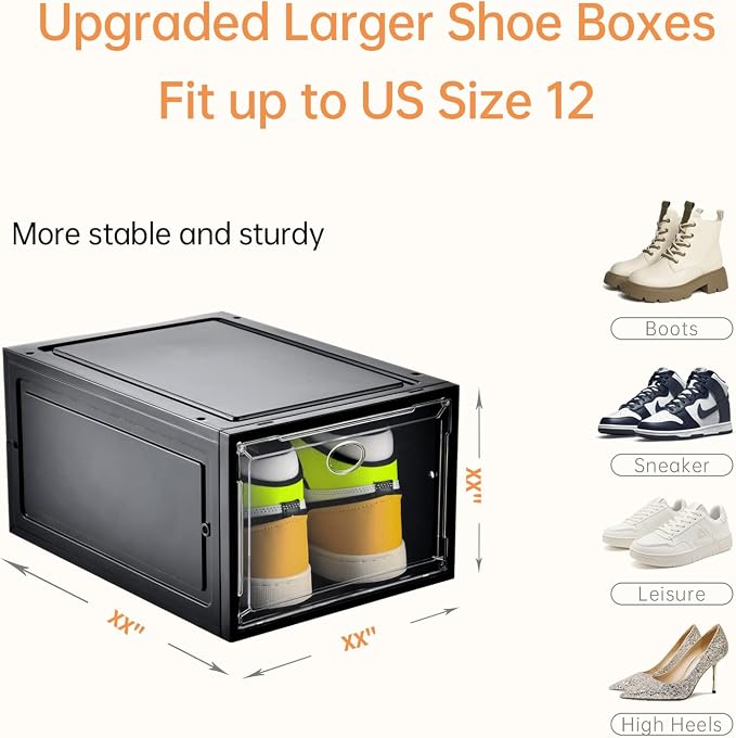 12 Pack Shoe Boxes Stackable, Upgraded Sturdy Shoe Storage Boxes - Image 3
