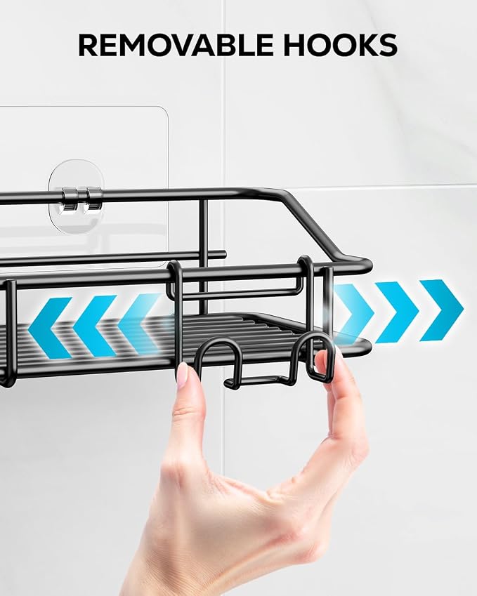 Nieifi Shower Caddy Shelf with Hooks Storage Rack Organizer Adhesive Stainless - Image 7