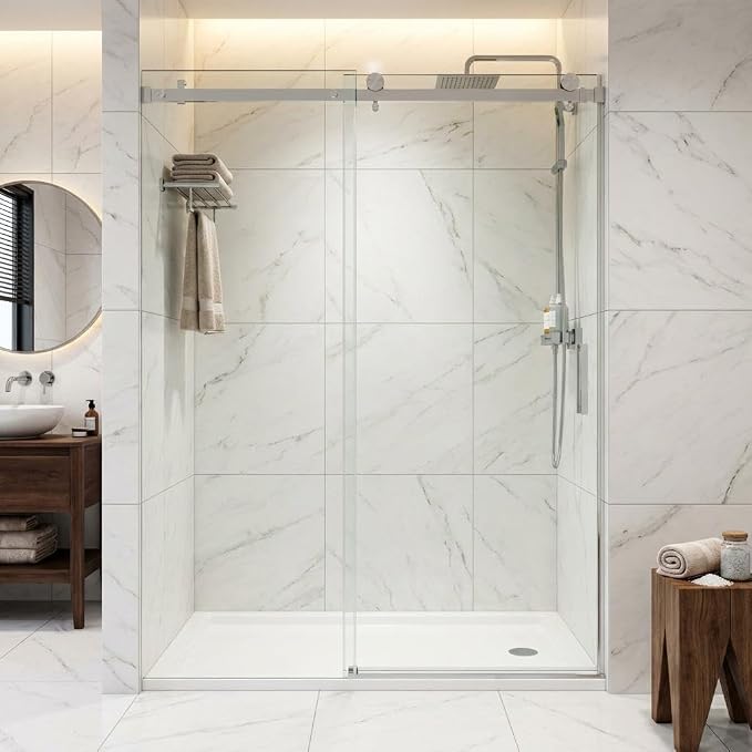 Frameless Shower Door, Adjustable 56"-60" Width x 76" Height, 6mm Clear by IDEALHOUSE