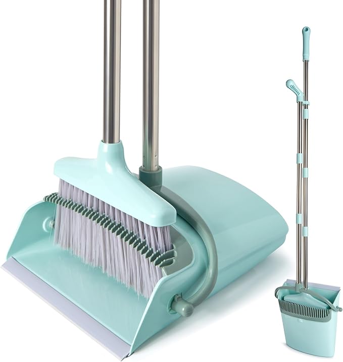 XXFLOWER Broom and Dustpan Set+Silicone Air Broom, Concrete Floor - Image 2