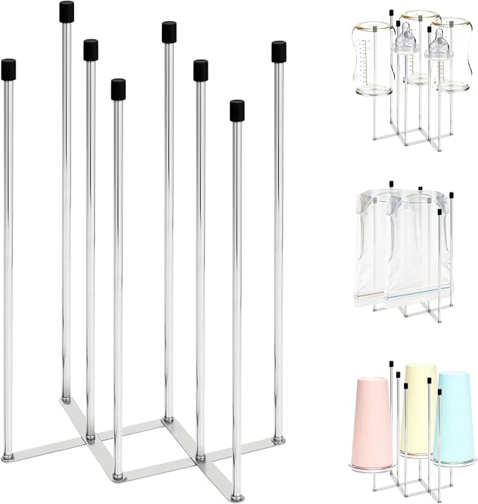 Foldable Baby Bottle Drying Rack – 8-Pole Collapsible Bottle Organizer by Unknown