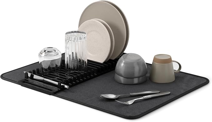 Umbra Udry Dish Rack and Microfiber Drying Mat – Space-Saving Design Folds Up by Umbra