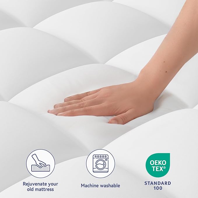 ELEMUSE Twin Mattress Topper for Back Pain, Extra Thick Mattress Pad Cover, Plush Soft Pillowtop with Elastic Deep Pocket, Overfilled Down Alternative Filling