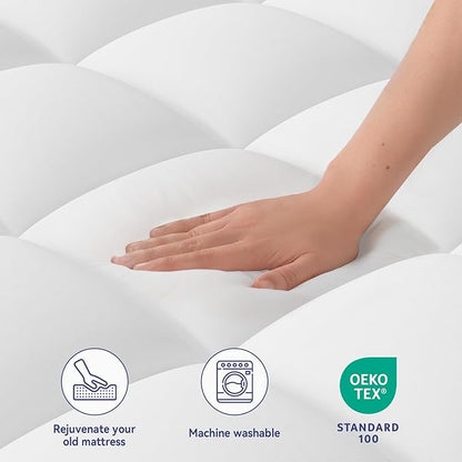 ELEMUSE Twin Mattress Topper for Back Pain, Extra Thick Mattress Pad Cover, Plush Soft Pillowtop with Elastic Deep Pocket, Overfilled Down Alternative Filling