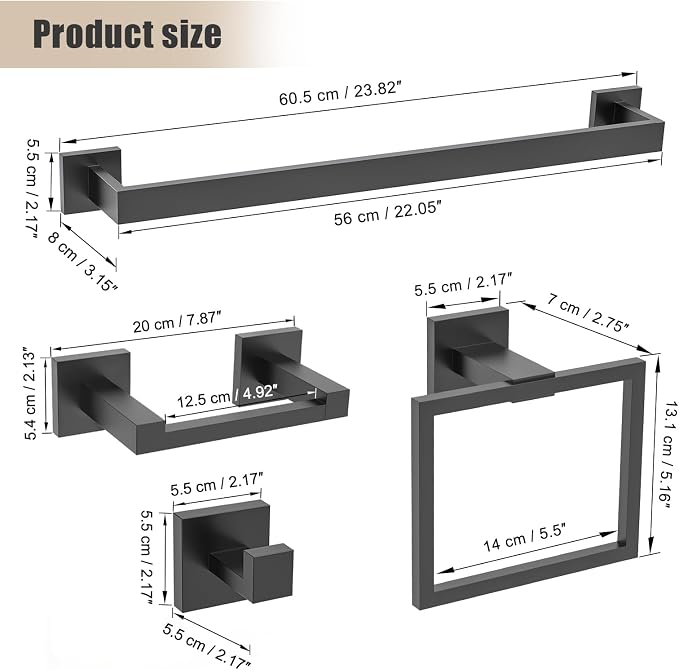 TQKAG Matte Black Bathroom Hardware Accessories Set 5 Pieces, Double Post - Image 6