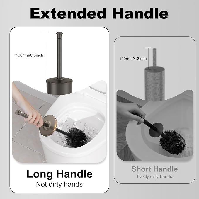Pewter Toilet Brush and Holder，Extra Long Handled Toilet Brush - Image 5
