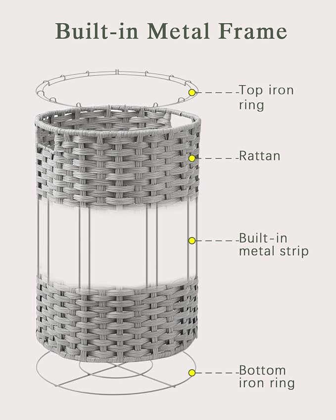 34.3 Gal Large Laundry Hamper Laundry Basket Round Handwoven Wicker Laundry - Image 9
