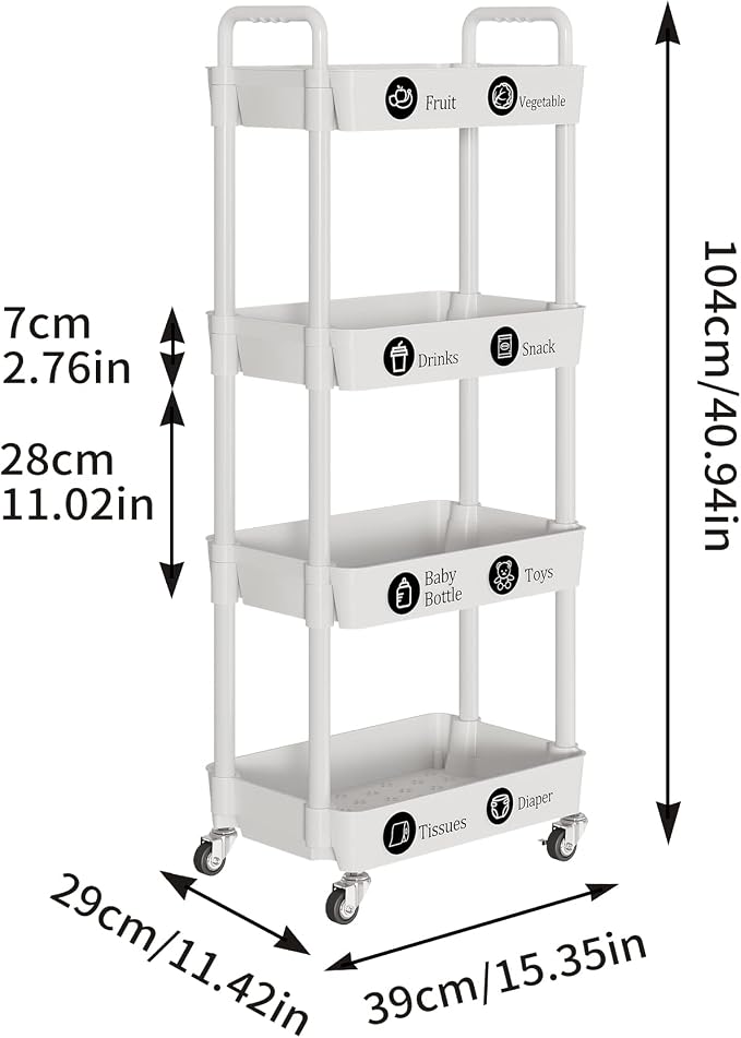 Laiensia 4-Tier Storage Cart, Mobile Shelving Unit Cart - Image 7