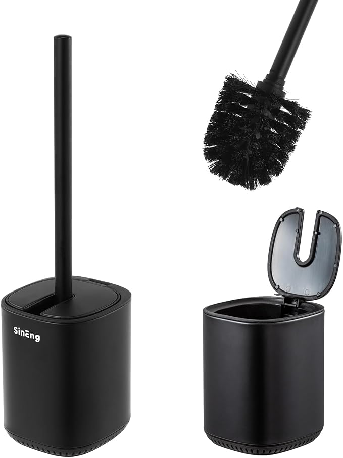 Toilet Brush and Holder Set Toilet Bowl Brush Stainless Steel Automatic Open - Image 9