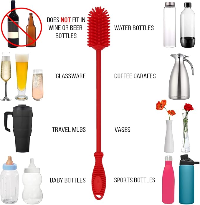 12.5" Silicone Bottle Brush & Straw Cleaner Brush Set | Water Bottle Cleaner - Image 5