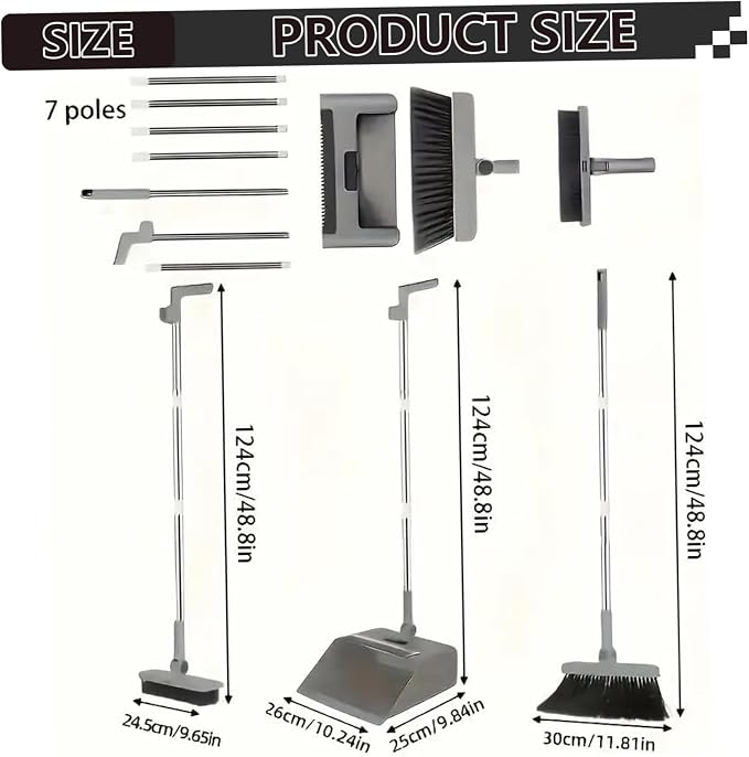 3-in-1 Broom with Dustpan Combo Set Foldable and Rotating Broom and Dustpan Set - Image 8