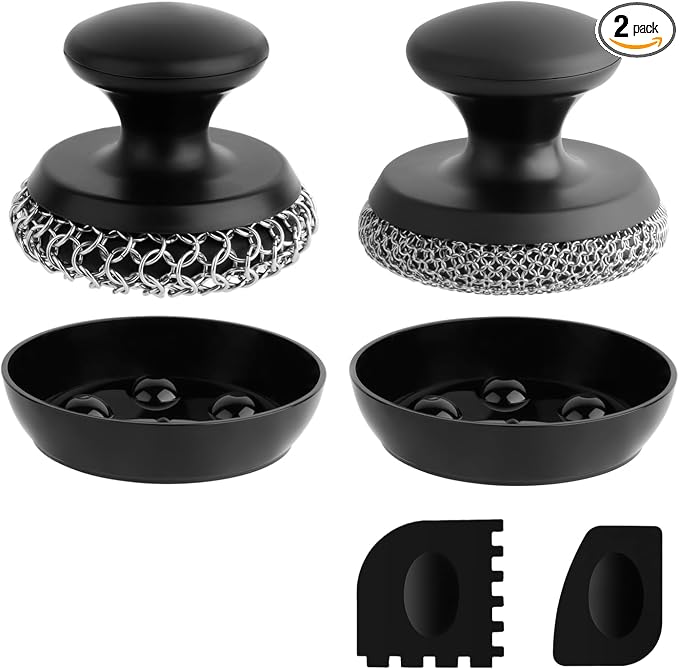 2PCS Cast Iron Scrubber Cleaner, Chainmail Scrubber by SEFONE