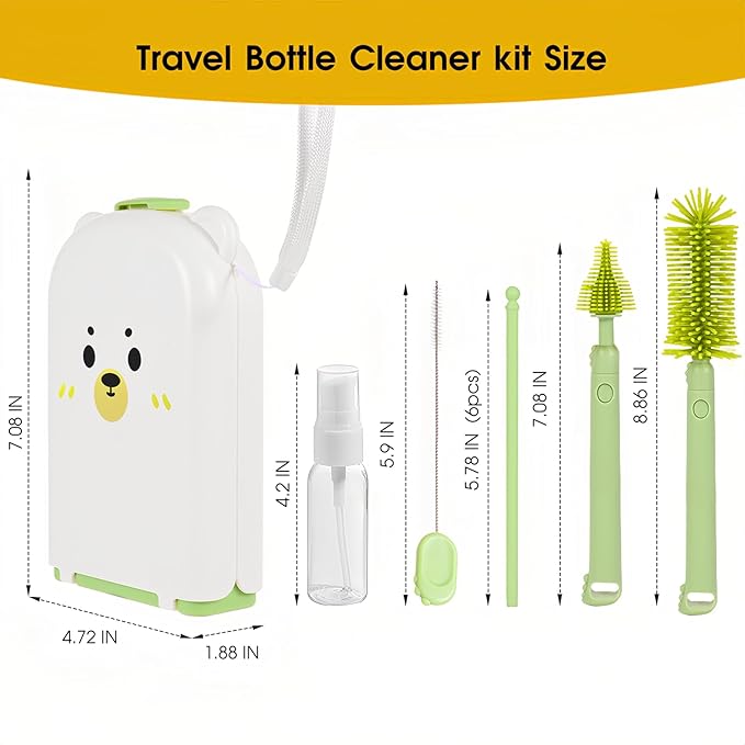 Travel Baby Bottle Cleaner Kit，7-in-1 Baby Bottle Brush Set - Image 2