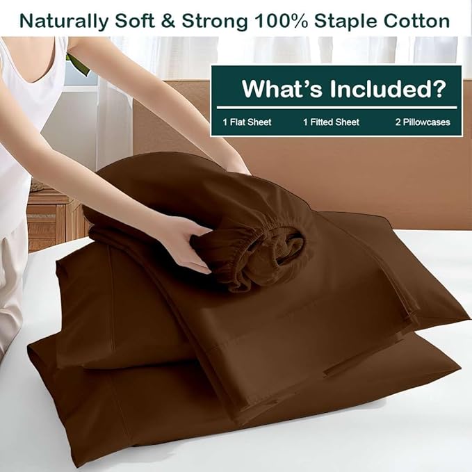 NON Sticky cotton Twin Size Sleeper Sofa Sheets, 4 Piece Egyptian Cotton Bed Sheet Set for Sofa Bed, 10" Deep Pocket for Pull Out Couch Mattress, 39" x 75", Chocolate Solid, Soft & Breathable