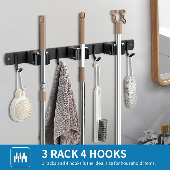 Broom Hanger and Mop Holder, Heavy Duty Garden Tool Organizer Rack Rake and - Image 3