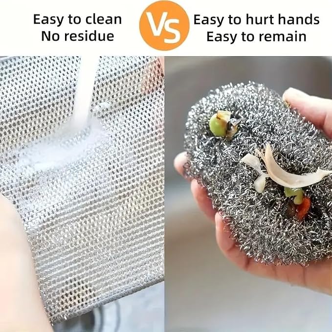 Reusable Non Scratch Wire Dishcloth, Double-Layer Stainless Rag, Kitchen - Image 6