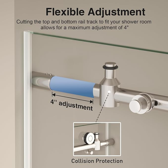 55-60” W x 76" H Single Sliding Shower Door, Frameless Shower Door - Image 5
