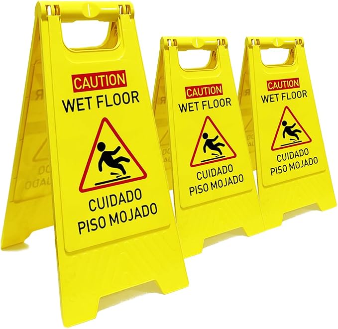3-Pack Caution wet floor sign, 24 in. Height, Bright Yellow Double-Sided by Unknown