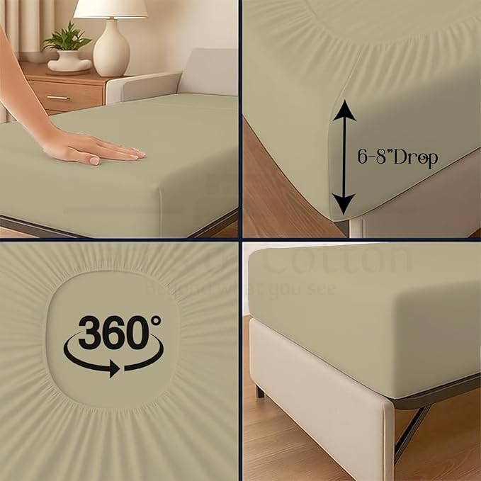 Sleeper Sofa 4 Piece Bed Sheet Set Premium Quality 100% Cotton 500 Thread Count, Smooth & Super Soft Sateen Weave, Extra Soft Bed Sheets, Wrinkle Free, 6 Inch Deep Pocket (Full, Beige)