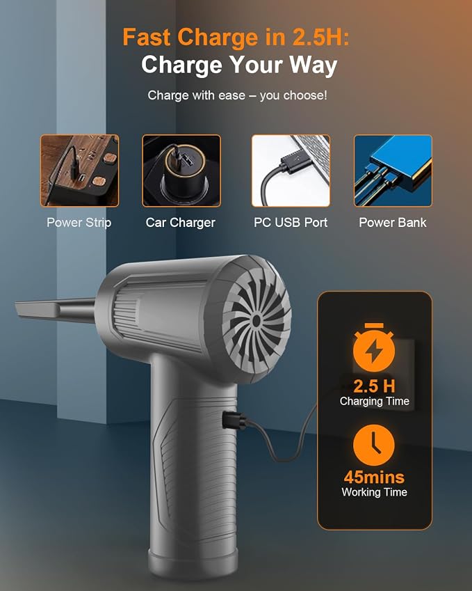 BNKKY 11-in-1 Compressed Air Duster, 3-Gear Adjustable 120000 RPM Electric Air - Image 7