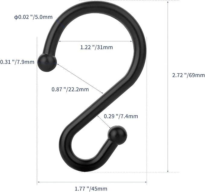 Metal Shower Curtain Hooks，Set of 12 Rings，Rust Resistant S Shaped Hooks Hangers - Image 5