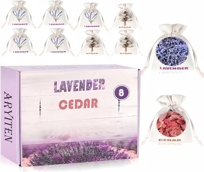 8 Pack Cedar Chips and Natural Dried Lavender Sachets Bags by Aryiten