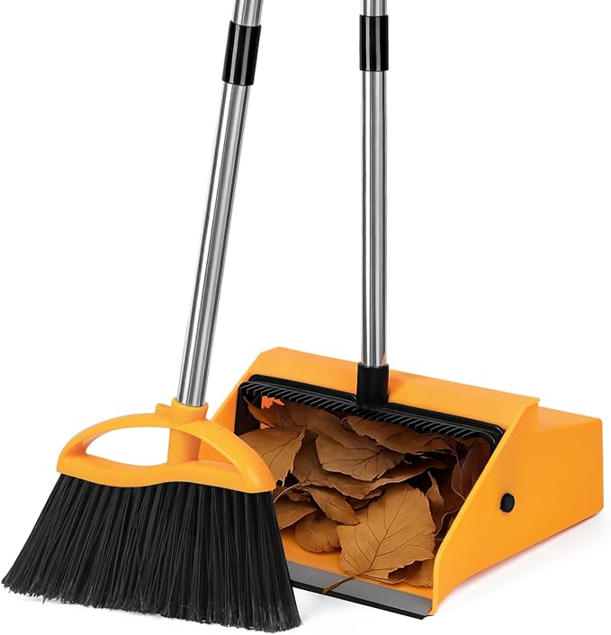 Commercial Broom and Dustpan Set，Long Handle Upright Heavy Duty Dust Pan by REEWII