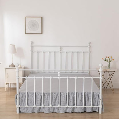 Bed Skirt Full Size Ruffled Bed Skirt with Split Corners, 14 Inch Drop Dust Ruffle Bed Skirts with Platform, Boho Tufted Shabby Chic Full Size Bed Skirts, Light Grey
