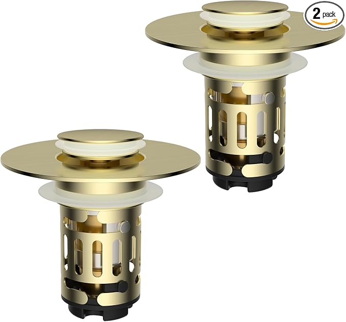 Hibbent 2 Pack Upgraded 3 in 1 Bathroom Sink Drain Strainer, Universal Pop Up by Hibbent