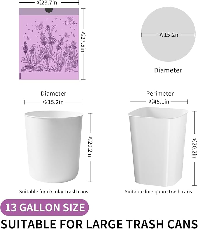 VOK 13 Gallon Trash Bags with Lavender Print & Drawstring, Tear-Resistant Tall - Image 3