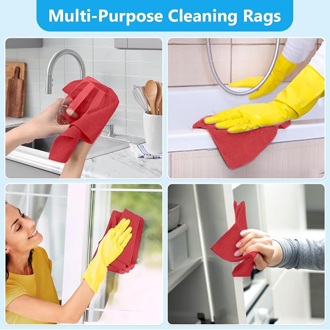 GLIMGLINT Red Microfiber Cleaning Cloth, 100 Pack Cleaning Rags, Ultra - Image 3
