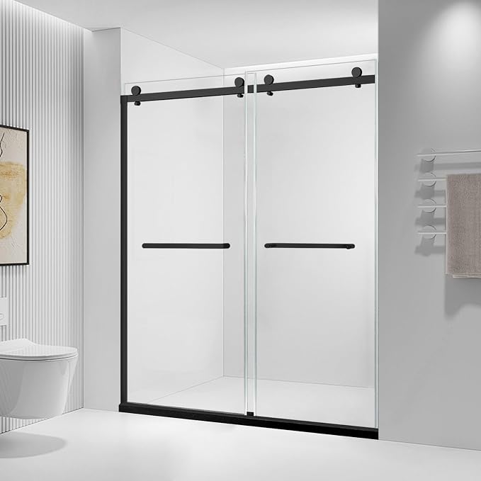 Double Sliding Shower Door, 18 inch Stainless Steel Handle, Matte Black - Image 8