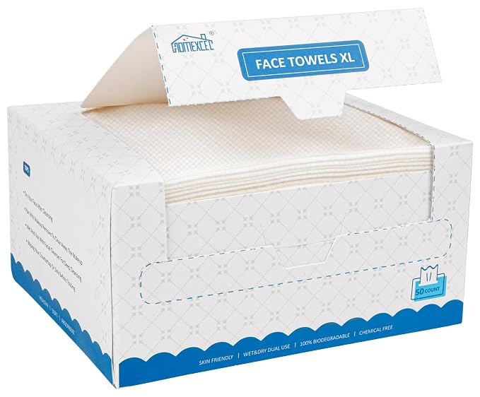 HOMEXCEL Face Towels 50 Count, Disposable Makeup Remover Wipes, Super Soft by HOMEXCEL