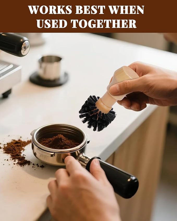 3 Pcs Portafilter Espresso Kit – Ebony Bristle Coffee Brush, Coffee Grinder - Image 8