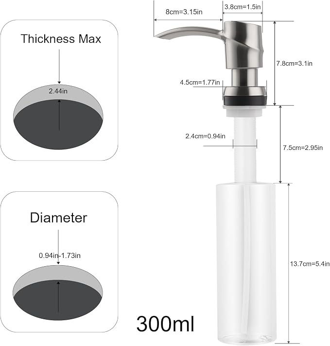 SAMODRA Kitchen Sink Soap Dispenser, Brushed Nickel Soap Dispenser, ABS - Image 8