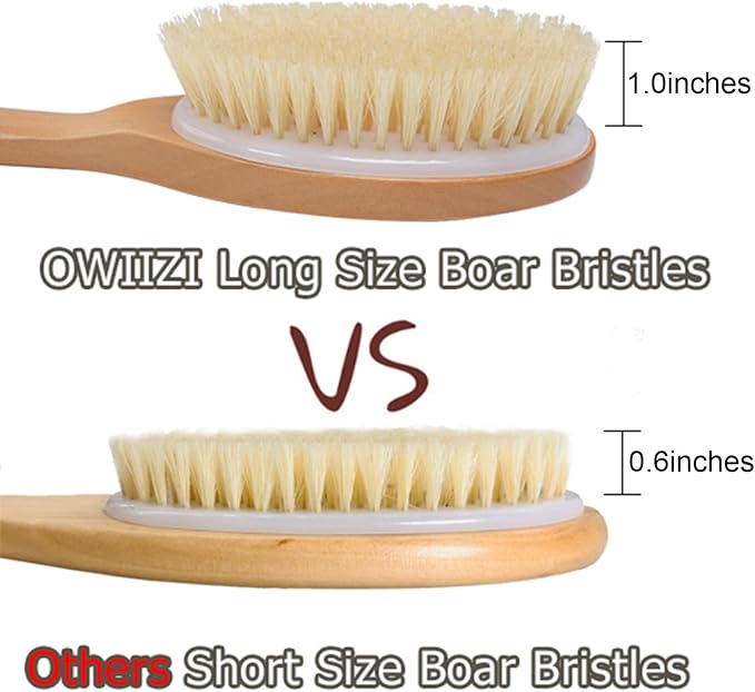 OWIIZI Bath Brushes with Soft and Natural Bristles Antiskid Wooden Long Handle - Image 3