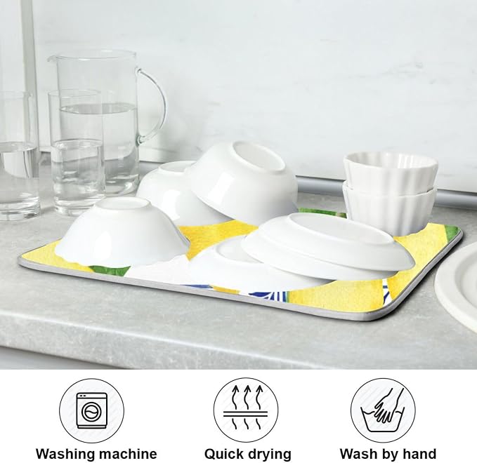 Lemon Blue Tiles Dish Drying Mat - Image 7