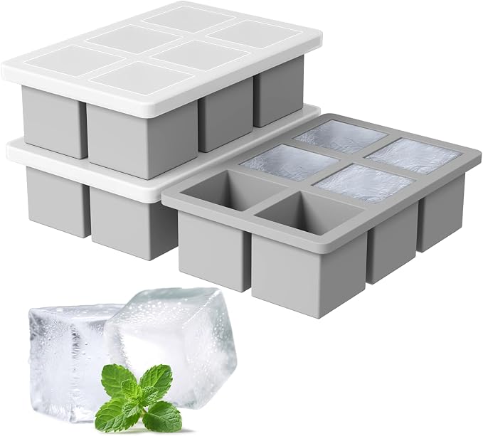 Large Silicone Ice Cube Tray 3Pack, SAWNZC Big Square Ice Cube Molds by SAWNZC