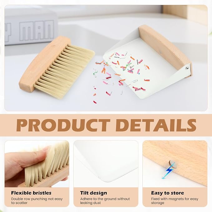 Mini Dustpan and Brush Set, Small Beechwood Dust Pan and Brush Set, Portable - Image 4