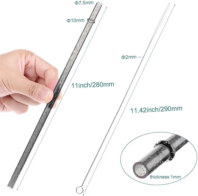 DAKOUFISH 11 Inch Long Glitter Black Reusable Tritan Replacement Drinking Straws - Image 3