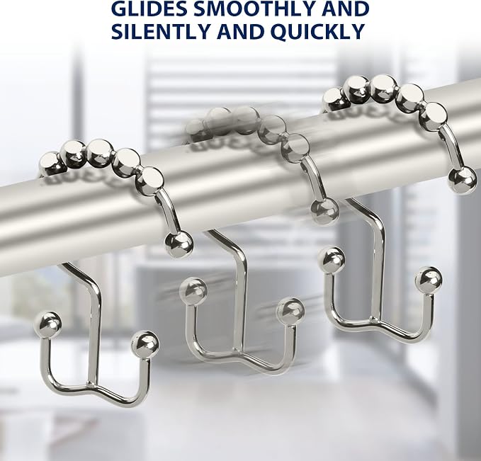 Shower Curtain Hooks, Sturdy Stainless Steel Double Sided Shower Hooks Rings - Image 5