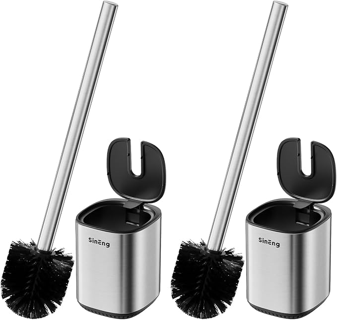 Toilet Brush and Holder Set Toilet Bowl Brush Stainless Steel Automatic Open by Unknown