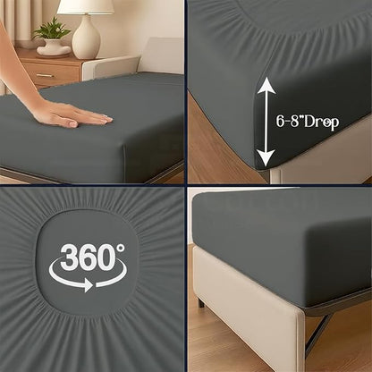 Sleeper Sofa 4 Piece Bed Sheet Set Premium Quality 100% Cotton 500 Thread Count, Smooth & Super Soft Sateen Weave, Extra Soft Bed Sheets, Wrinkle Free, 4 Inch Deep Pocket (Queen, Dark Grey)