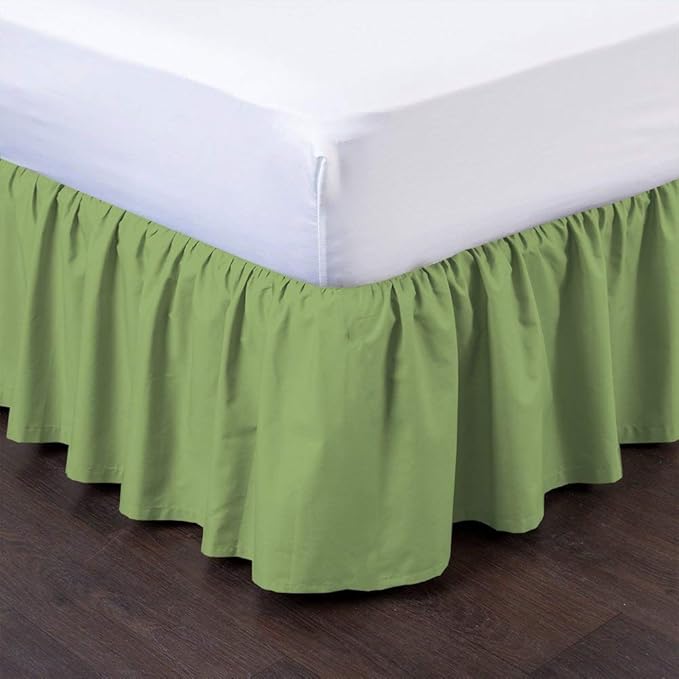 Bed Skirt - Ruffled Bed Skirt (Queen, Sage) 12 Inch Drop Dust Ruffle with Platform, 100% Cotton 800 Thread Count Fabric - Dust Ruffle Bedskirt for Easy Fitting and Easy Care