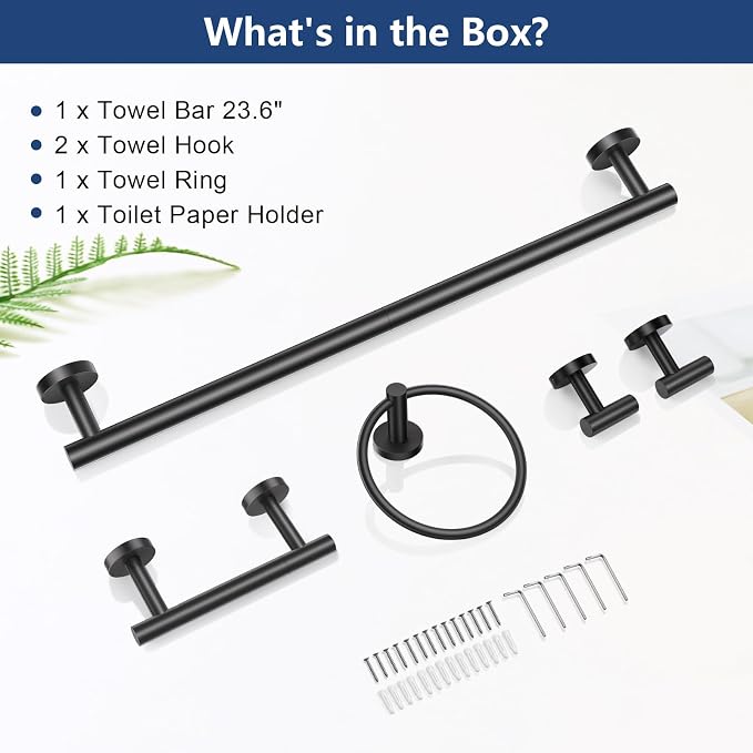 TQKAG Matte Black 5 Piece Bathroom Hardware Accessories Set 23.6" SUS304 - Image 8