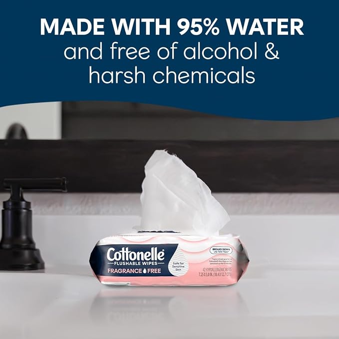 Cottonelle Fragrance Free Flushable Wet Wipes, Adult Wet Wipes, 8 Flip-Top Packs - Image 3