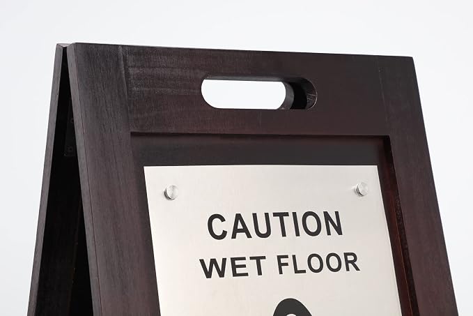 Premium Wooden Caution Wet Floor Sign – Bilingual w/Non-Skid Plastic Feet - Image 3