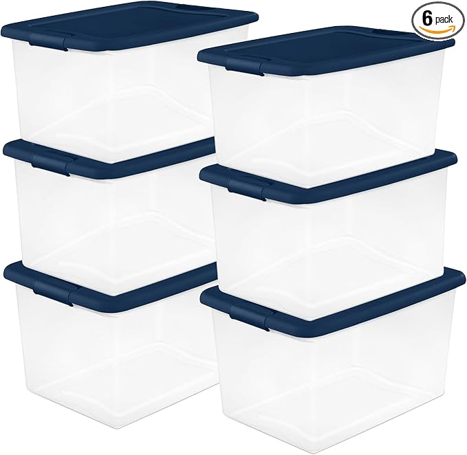 Sterilite 6-Pack Color Program, Large Clear Plastic Storage Bins by Sterilite
